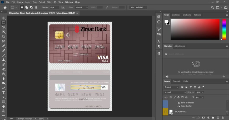 Uzbekistan Ziraat Bank Visa Debit Card PSD Template