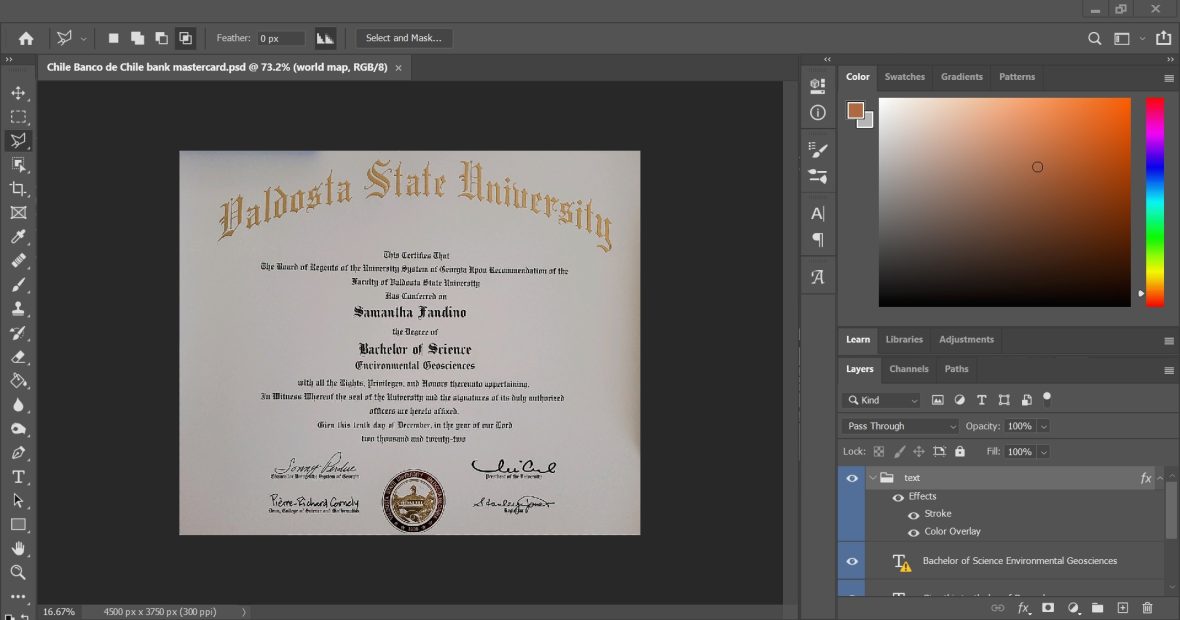 Valdosta State University Certificate PSD Template