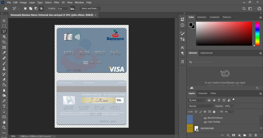 Venezuela Banesco Banco Universal Visa Debit Card PSD Template