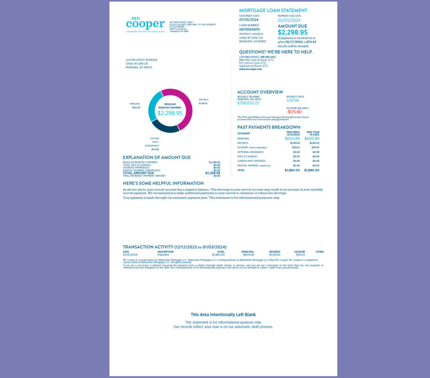 United States Mr. Cooper Mortgage Statement Template in word and pdf format