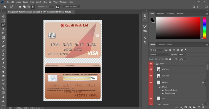 Bangladesh Rupali Bank Visa Card PSD Template