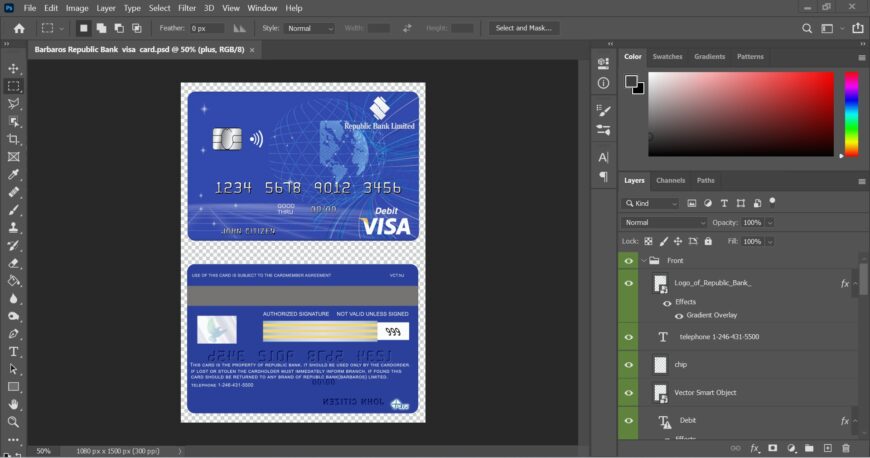 Barbados Republic Bank Visa Card PSD Template