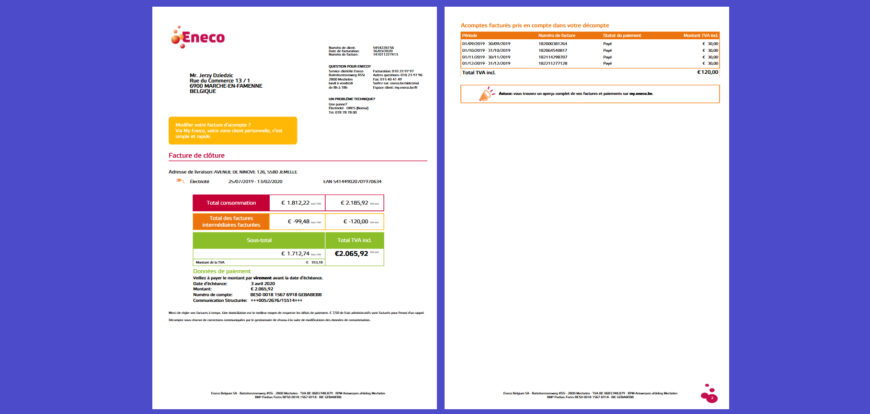 Belgium ENECO Electricity Bill Template in word and pdf format