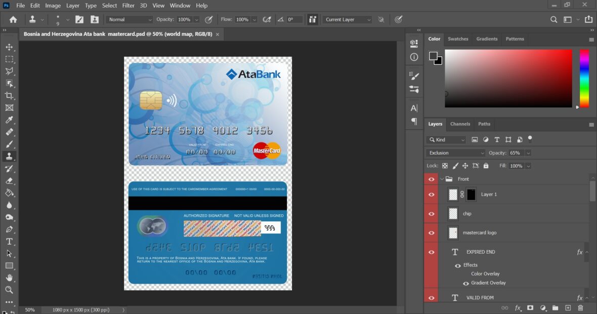 Bosnia And Herzegovina Ata Bank MasterCard PSD Template