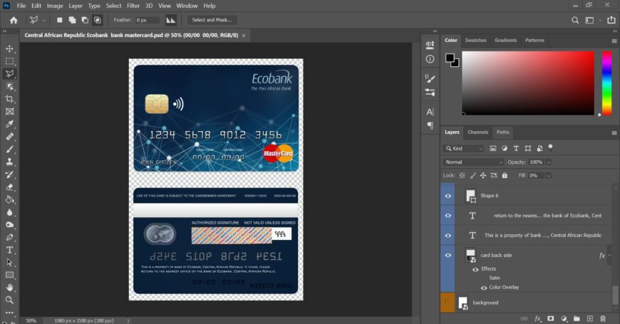 Central African Republic Ecobank MasterCard PSD Template