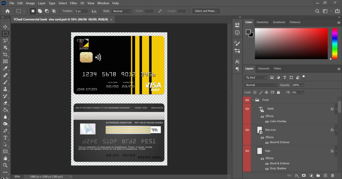 Chad Commercial Bank visa Card PSD Template