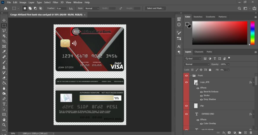 Congo Afriland First Bank Visa Credit Card PSD Template