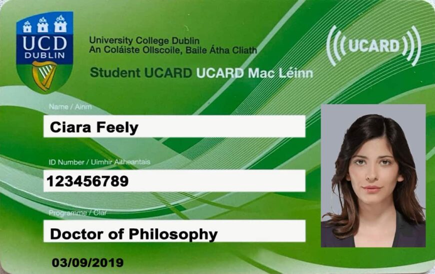 Create University College Dublin Student ID Cards with Fillable PSD Templates FRONT