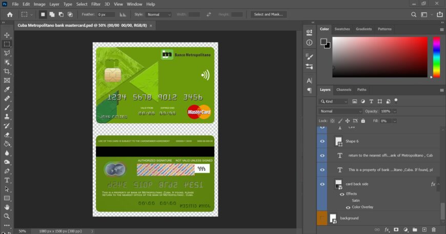 Cuba Metropolitan Bank MasterCard Credit Card PSD Template