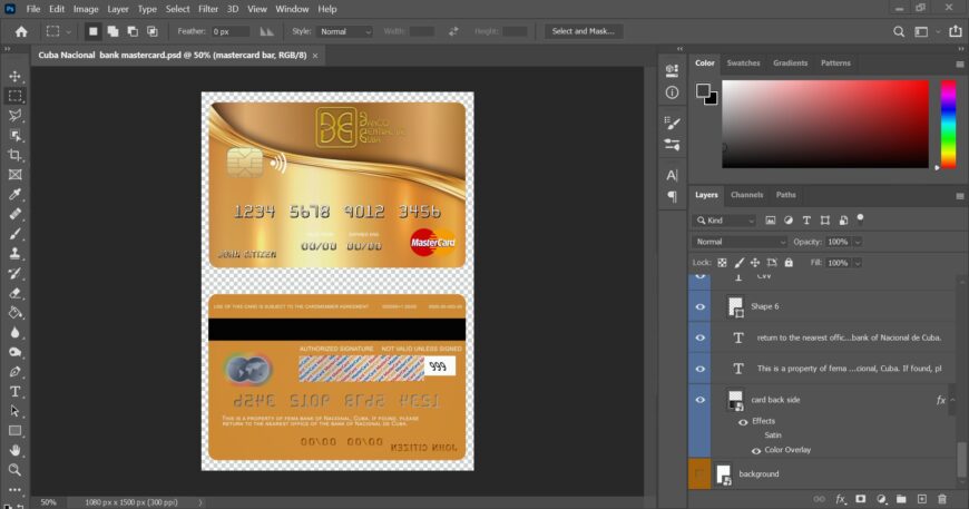 Cuba Nacional Bank MasterCard Credit Card PSD Template