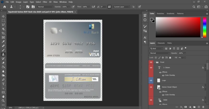 Equatorial Guinea BGFI Bank Visa Debit Card PSD Template