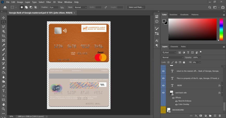 Georgia Bank Of Georgia MasterCard PSD Template
