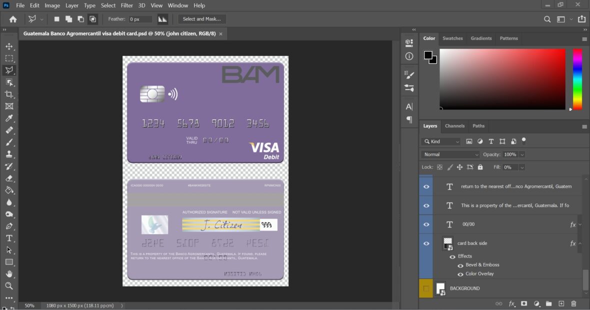 Guatemala Banco Agromercantil Visa Card PSD Template