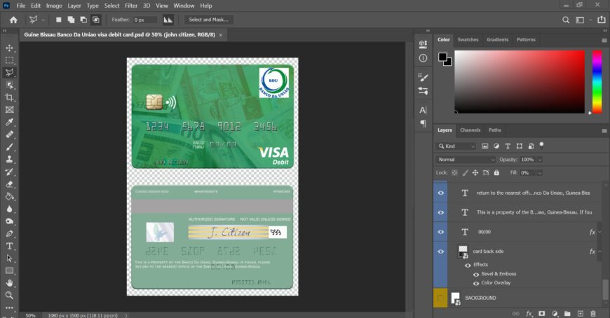 Guinea Bissau Banco Da Uniao Visa Card PSD Template