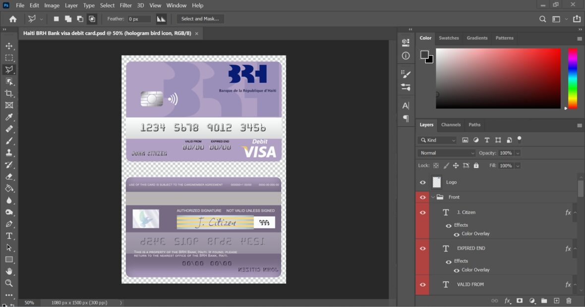 Haiti BRH Bank Visa Card PSD Template