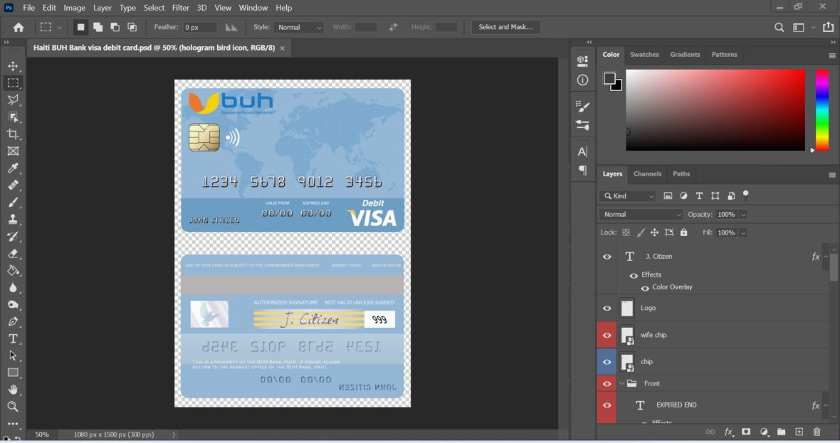 Haiti BUH Bank Visa Card PSD Template