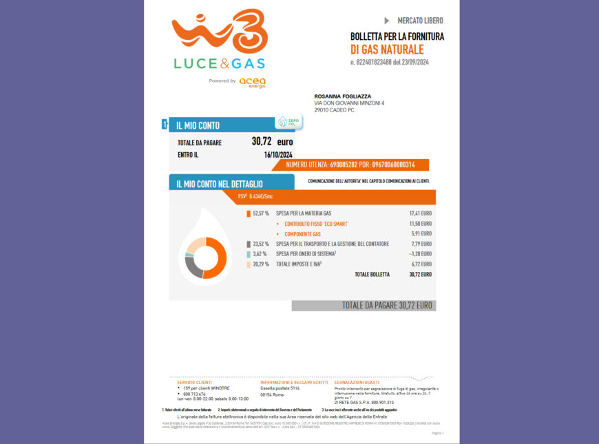 Italy Natural Gas Supply Bill from LUCE&GAS Powered by acea energia