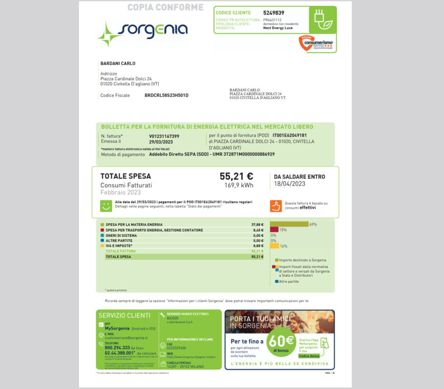 Italy Sorgenia Electricity Bill Template in word and pdf format 1