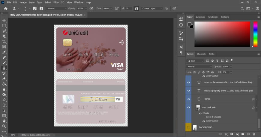 Italy UniCredit Bank Visa Card PSD Template
