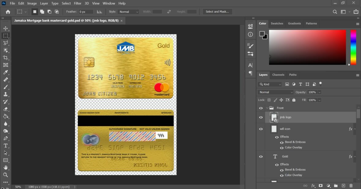 Jamaica Mortgage Bank MasterCard Gold PSD Template