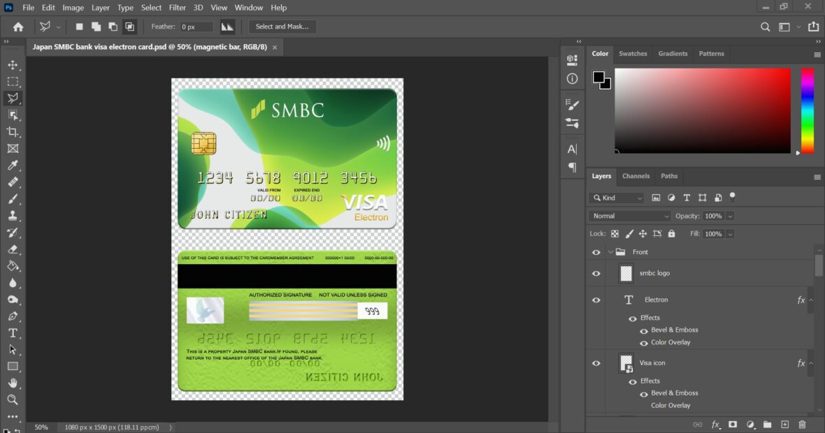Japan Sumitomo Mitsui Banking Corporation SMBC Bank Visa Electron Card PSD Template