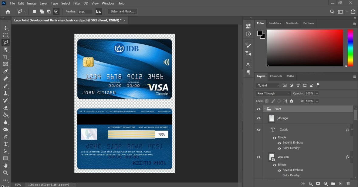 Laos Joint Development Bank JDB Visa Classic Card PSD Template