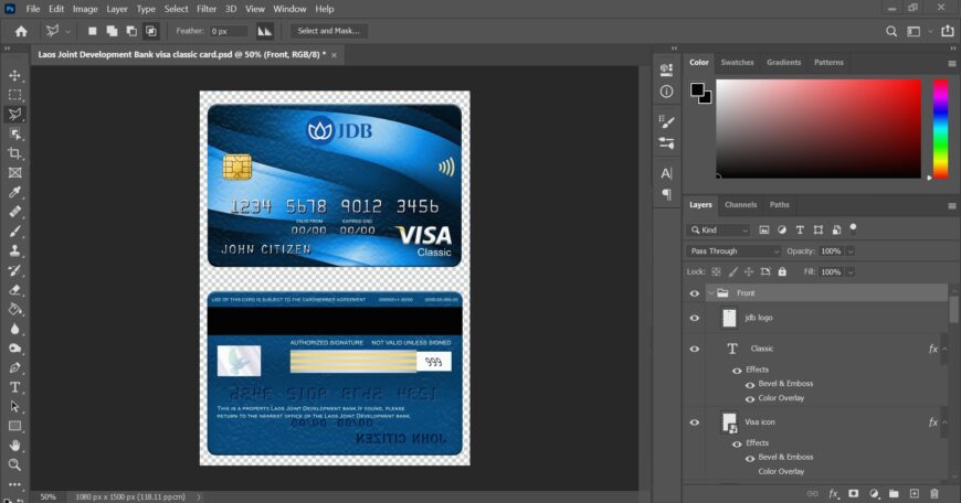 Laos Joint Development Bank JDB Visa Classic Card PSD Template