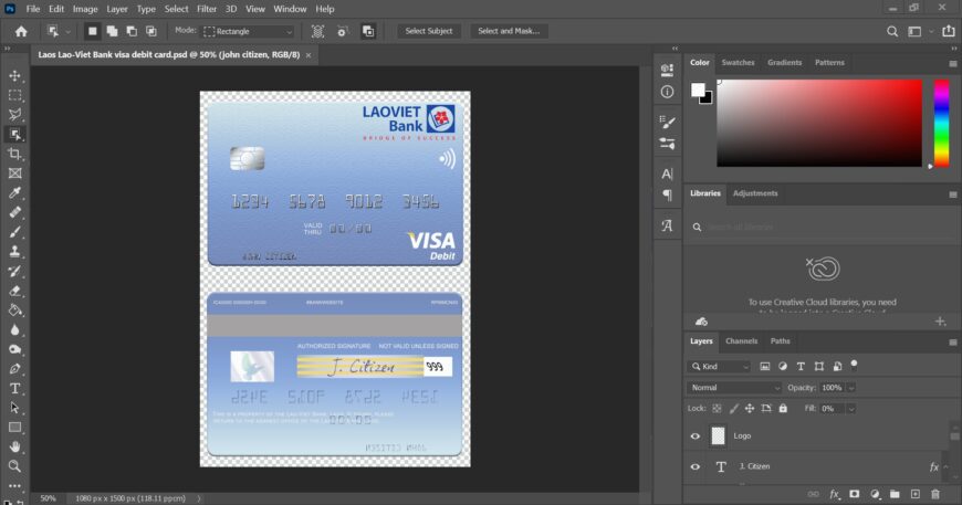 Laos Lao Viet Visa Card PSD Template