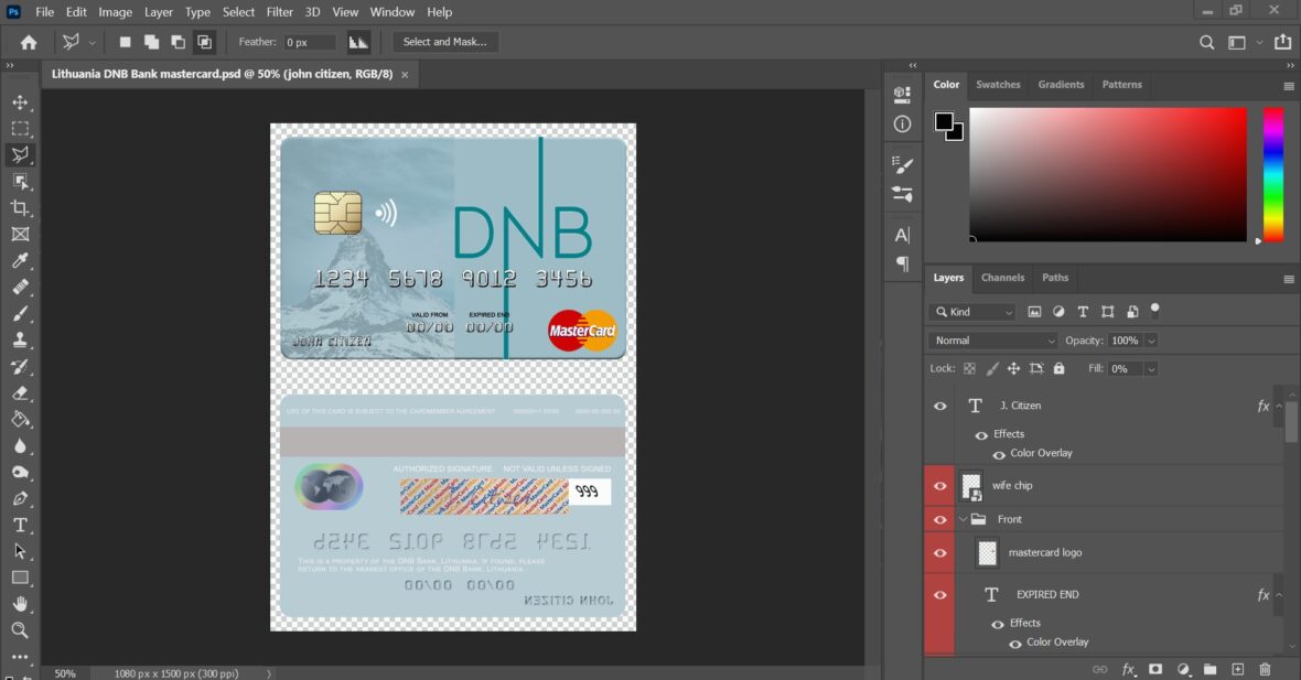 Lithuania DNB Bank MasterCard Credit Card PSD Template