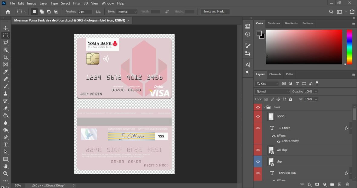 Myanmar Yoma Bank Limited Visa Debit Card PSD Template