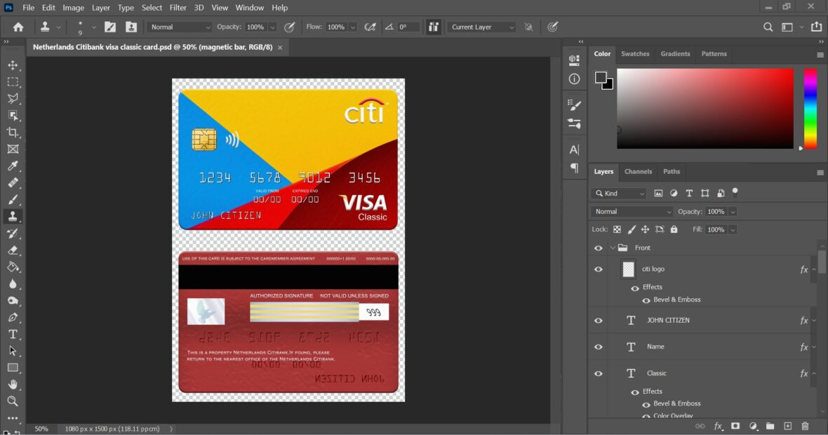 Netherlands Citibank Visa Classic Card PSD Template