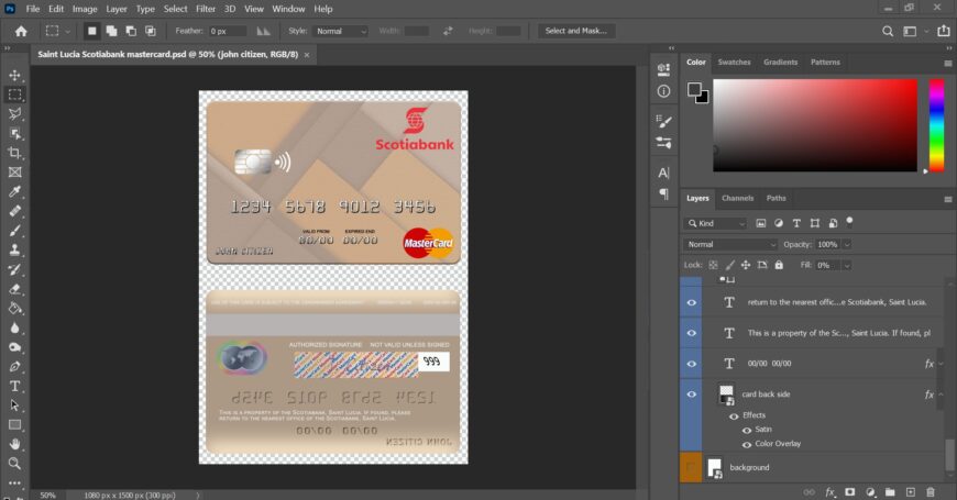 Saint Lucia Scotiabank MasterCard Credit Card PSD Template