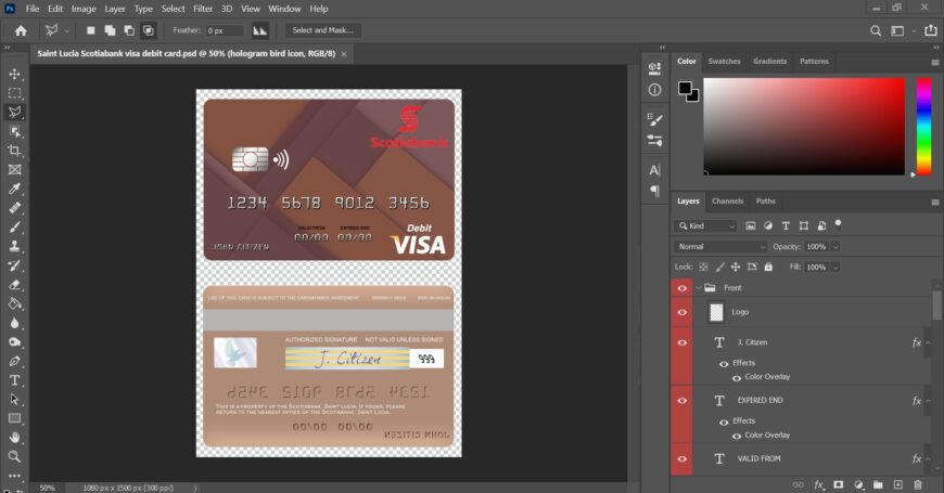 Saint Lucia Scotiabank Visa Debit Credit Card PSD Template