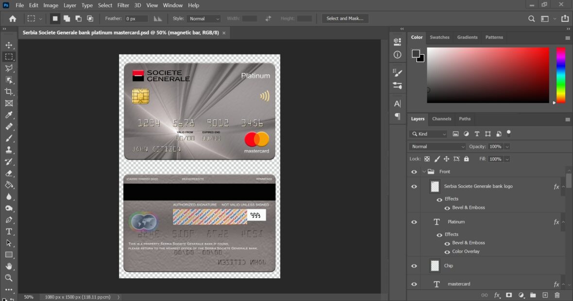 Serbia Societe Generale Bank MasterCard Platinum PSD Template