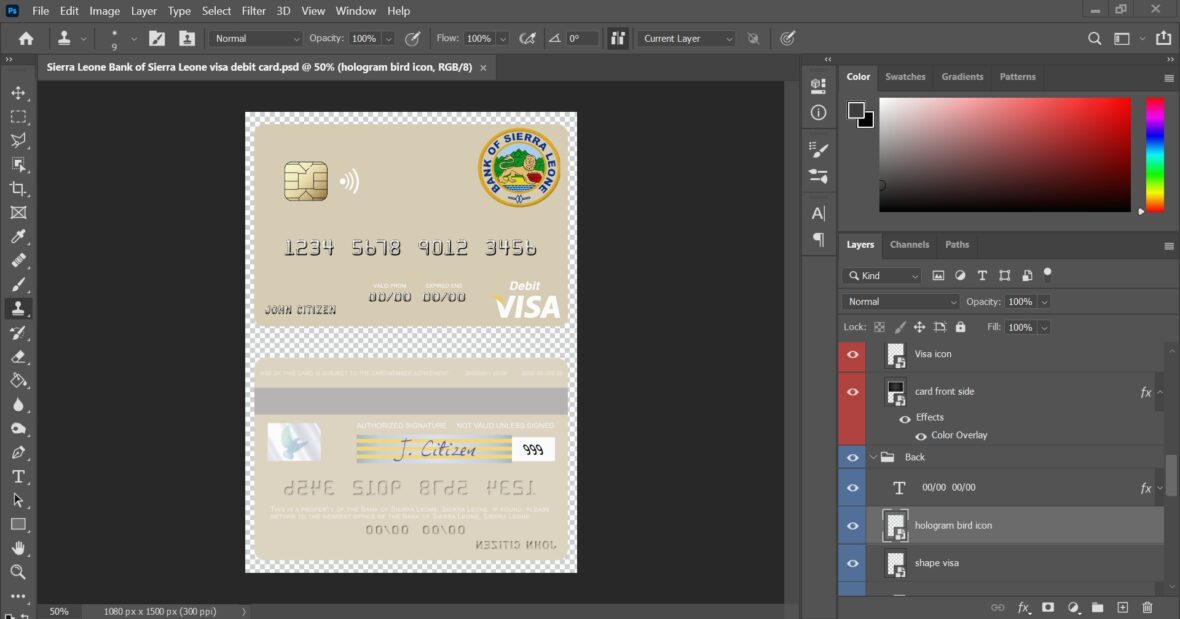 Sierra Leone Bank Of Sierra Leone Visa Debit Card PSD Template