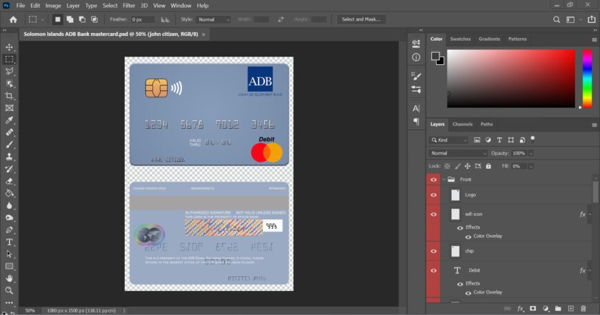 Solomon Islands ADB Bank MasterCard Credit Card PSD Template