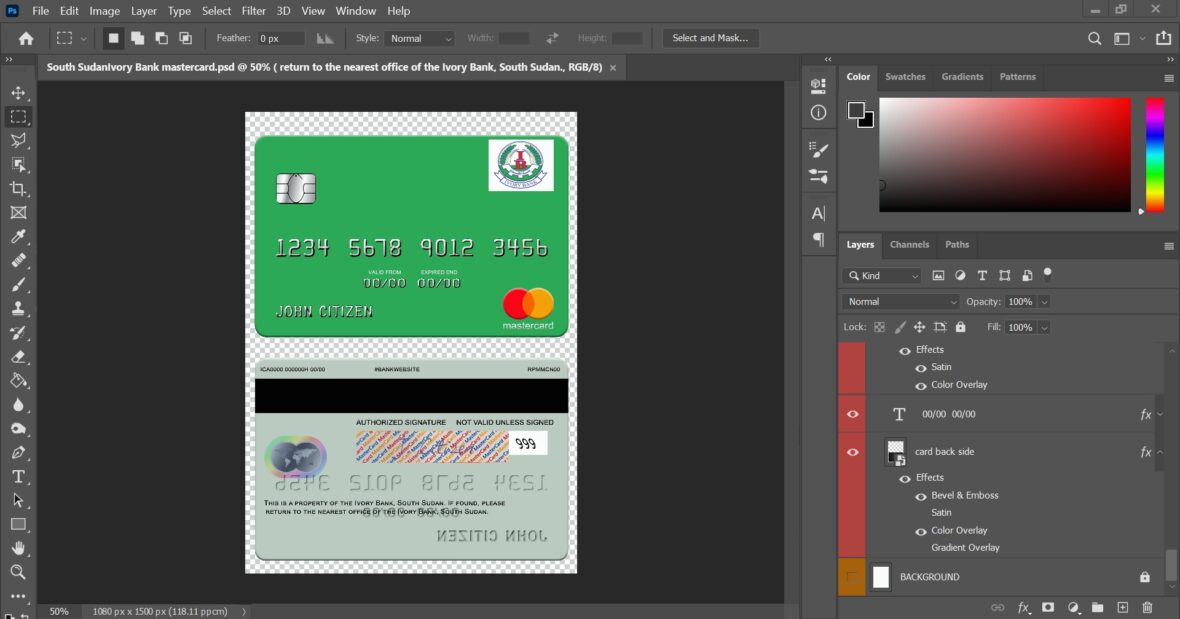 South Sudan Ivory Bank MasterCard PSD Template