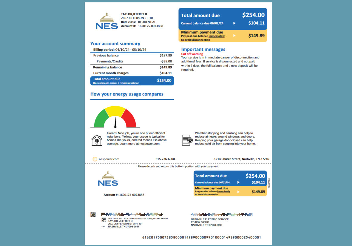 Tennessee NES Electricity Statement Template in word and pdf format