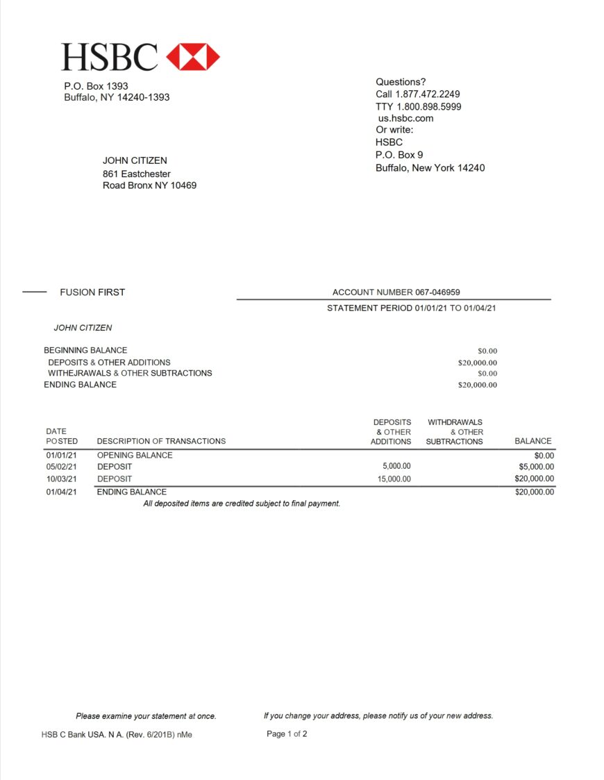 USA HSBC Bank Statement Template Version 2 2 Pages