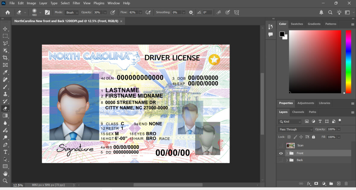 USA North Carolina driving license template in PSD format (New 1200 DPI)