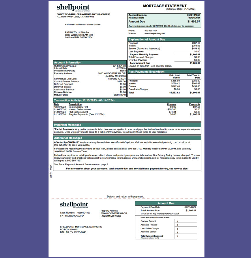 USA Shellpoint Mortgage Statement Template in word and pdf format