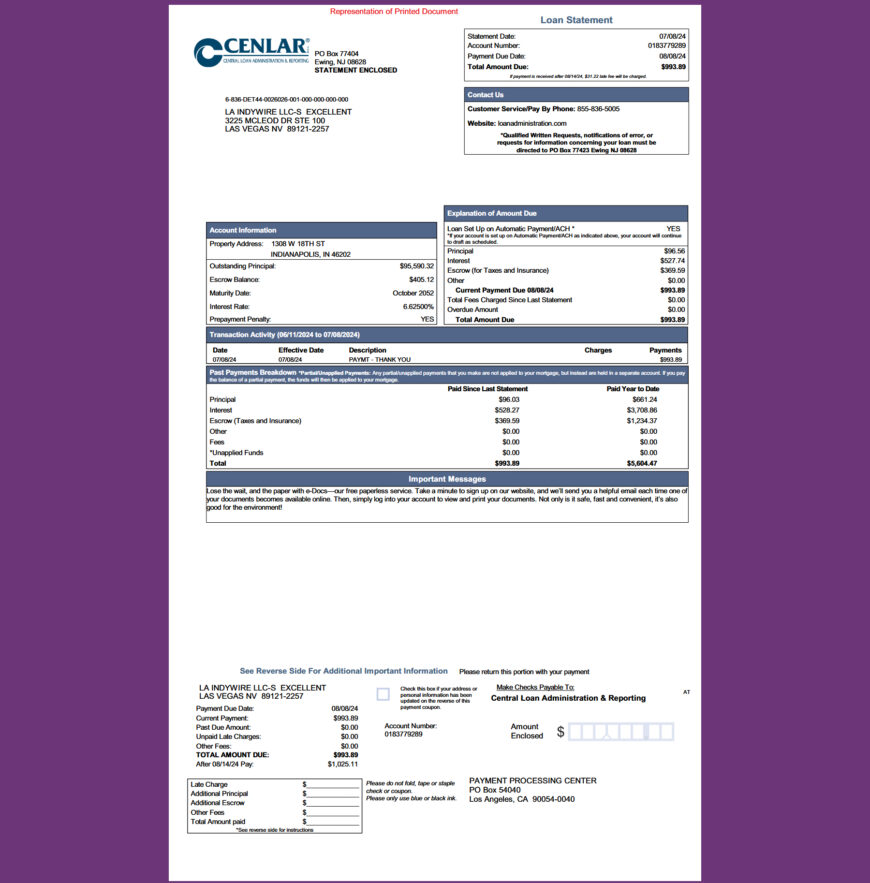 United States CENLAR Mortgage Statement Template in word and pdf format