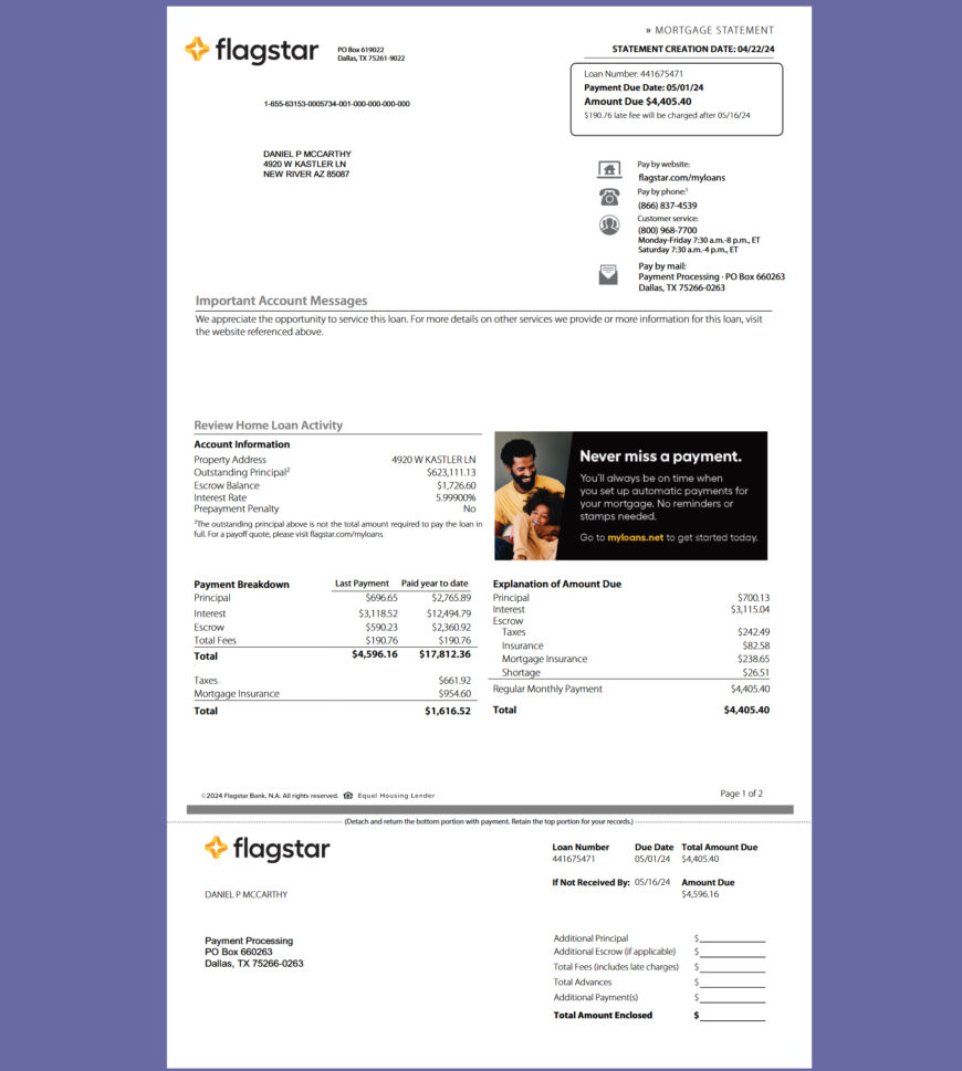 United States Flagstar Mortgage Statement Template in word and pdf format