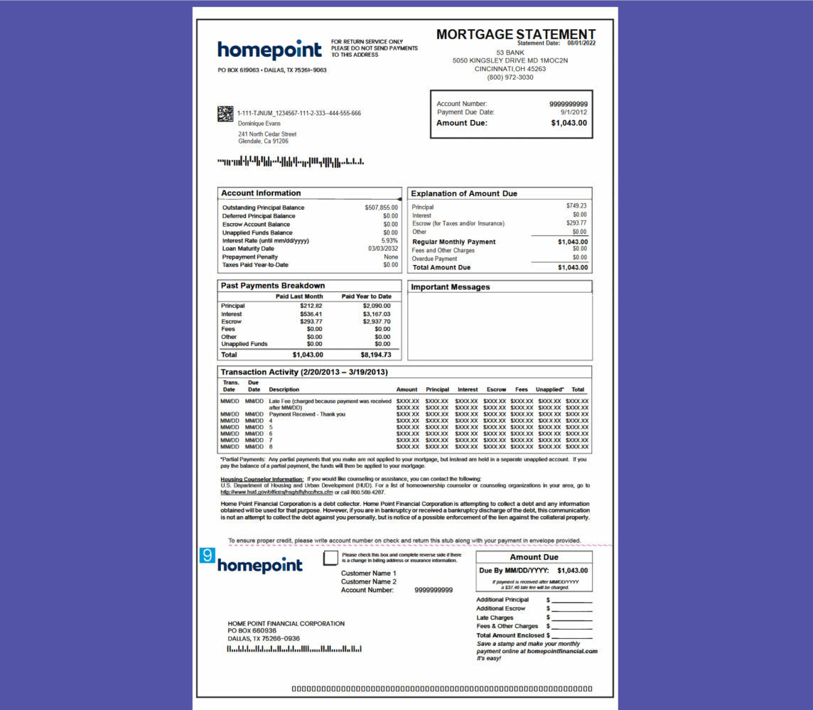 United States Home Point Financial Mortgage Statement Template in word and pdf format