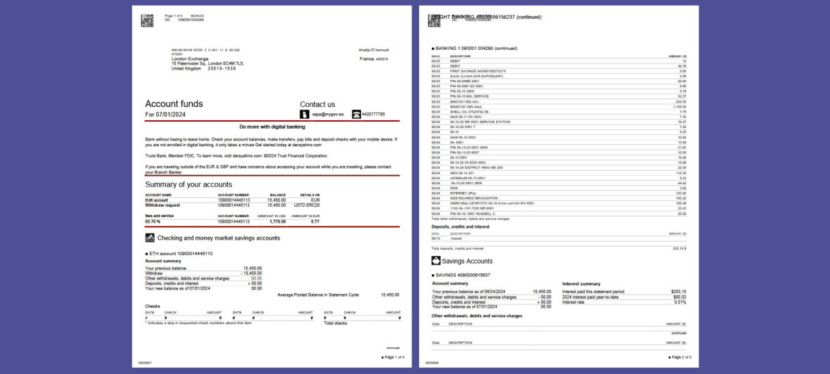 United States Truist Bank Statement Template in word and pdf format