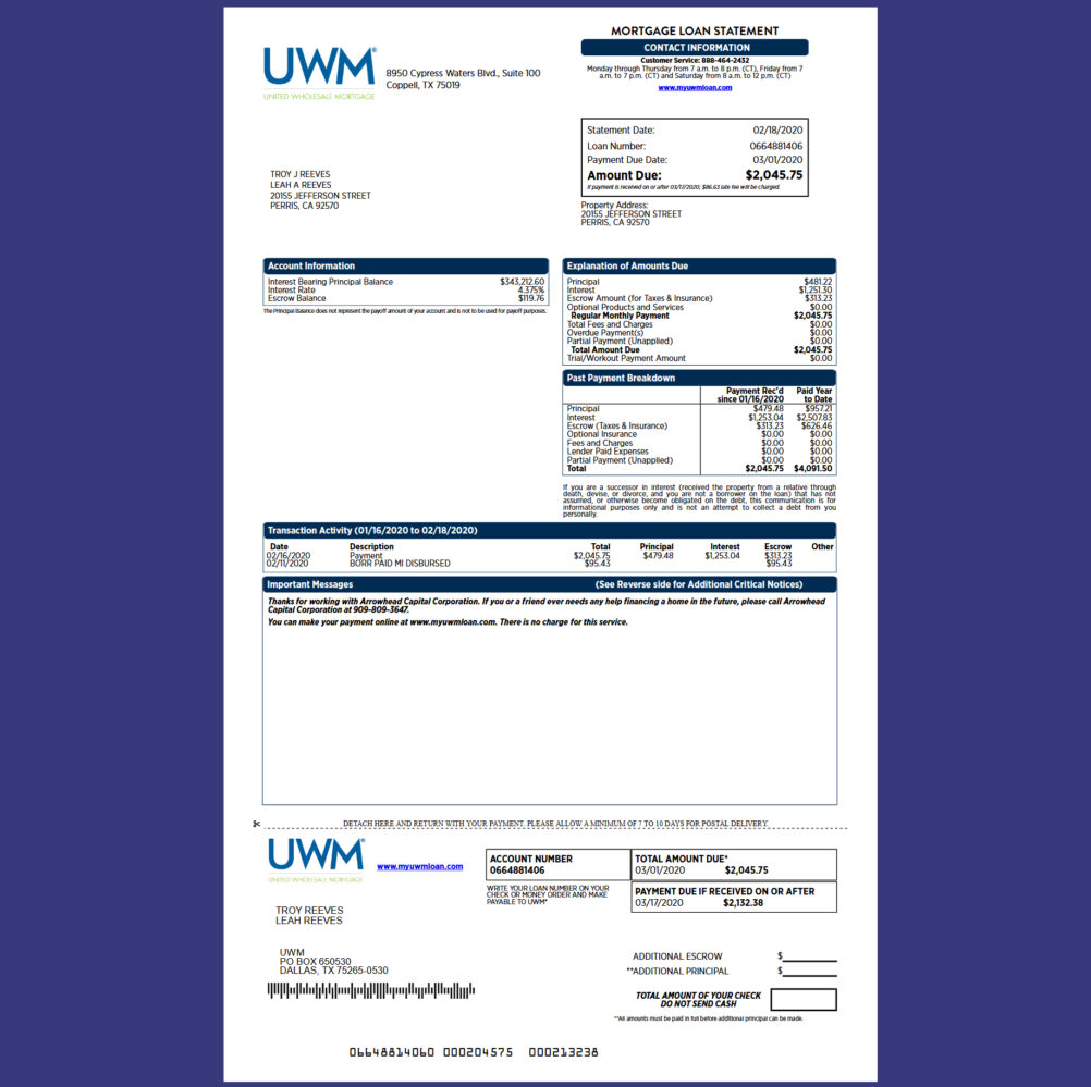 United States United Wholesale Mortgage Statement Template in word and pdf format