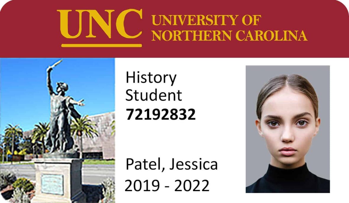 University Of Northern Carolina Student ID Card PSD Template