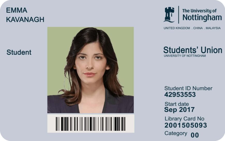 University Of Nottingham Student ID Card PSD Template