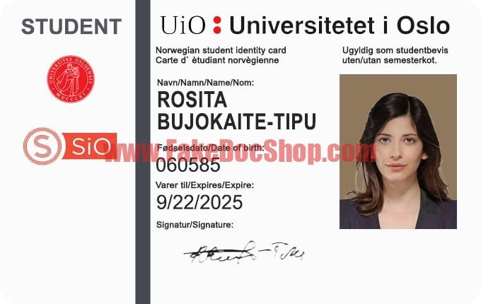 University Of Oslo Student ID Card PSD Template