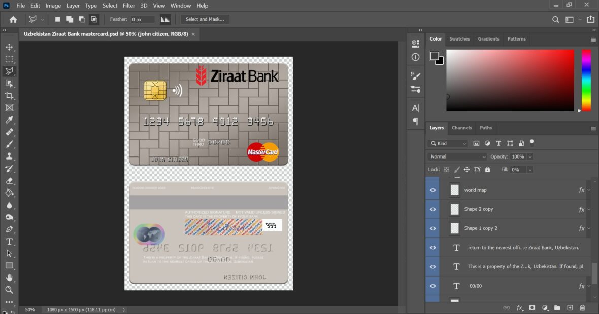 Uzbekistan Ziraat Bank MasterCard PSD Template